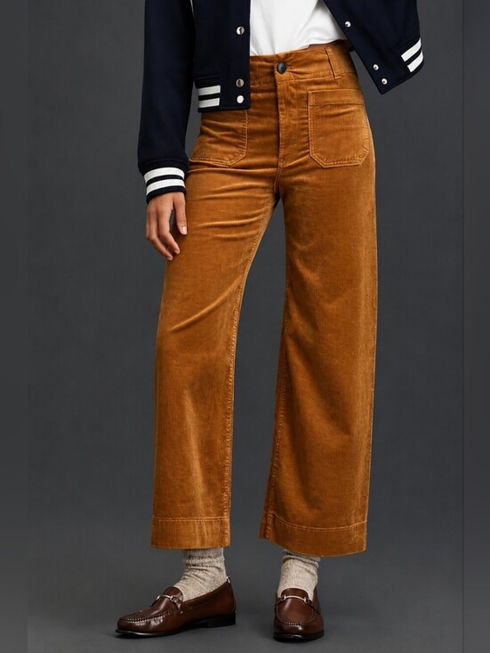 Maeve Pants - Maeve Colette Corduroy Crop Wide-Leg Pants Caramel 29p